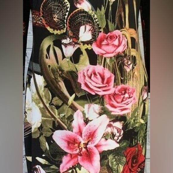 Joseph Ribkoff Black Multi Floral Jersey Bodycon Dress 3/4 Sleeves Zipped US 4 - Picture 4 of 5